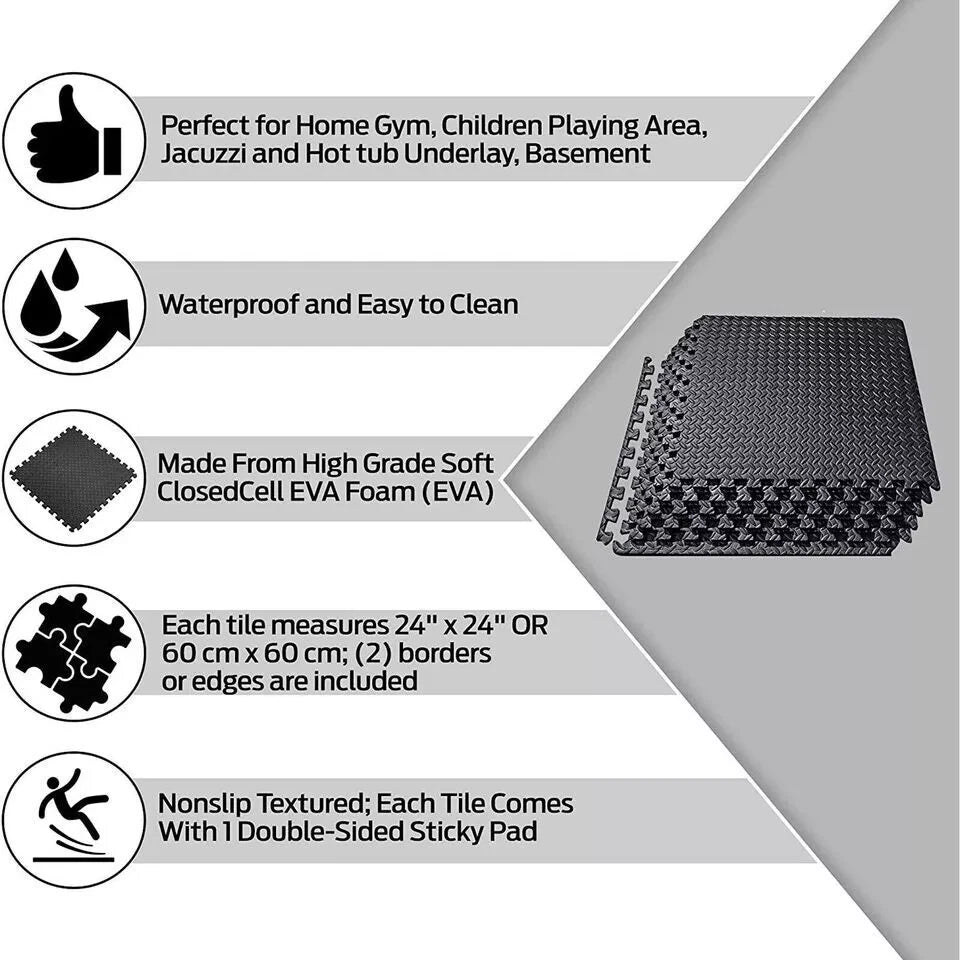EVA Interlocking Gym Yoga Floor Mats  60x60cm (Packs of 4)